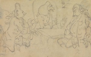 Caricature de trois hommes à une table